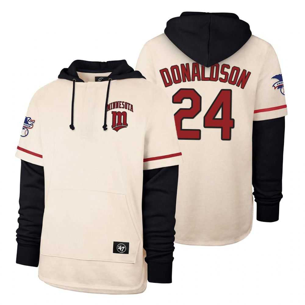 Men Minnesota Twins 24 Donaldson Cream 2021 Pullover Hoodie MLB Jersey